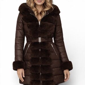 Winter Wonderland Brown Puffer Jacket with Faux fur detail